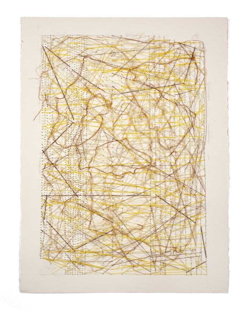 Work On Paper Yellow  30&quot; x 22&quot;  Thread Glued And Stitched On Paper
