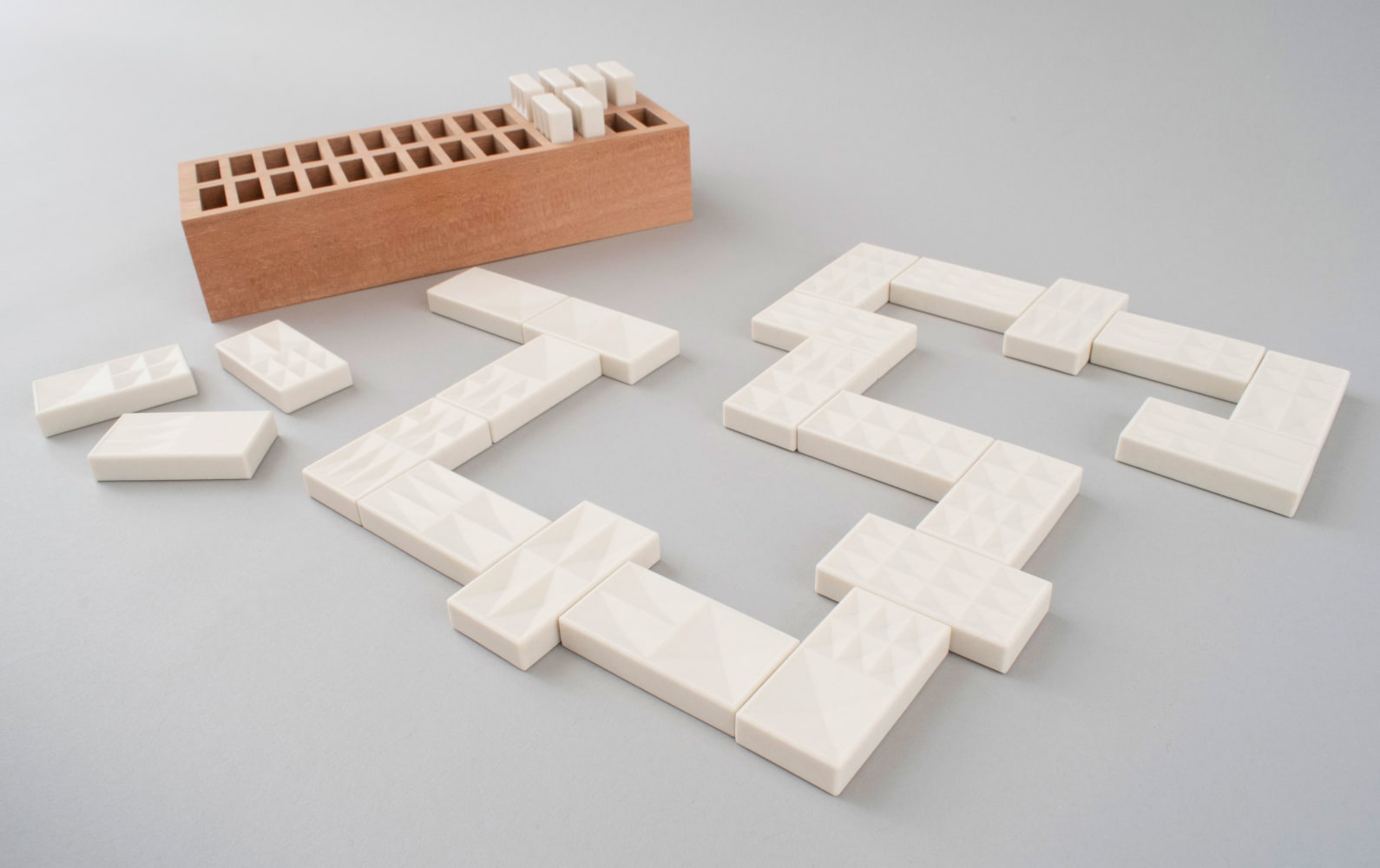 Dominos Set, 1st Version 0.375” x 2” x 1” Porcelain And Wood