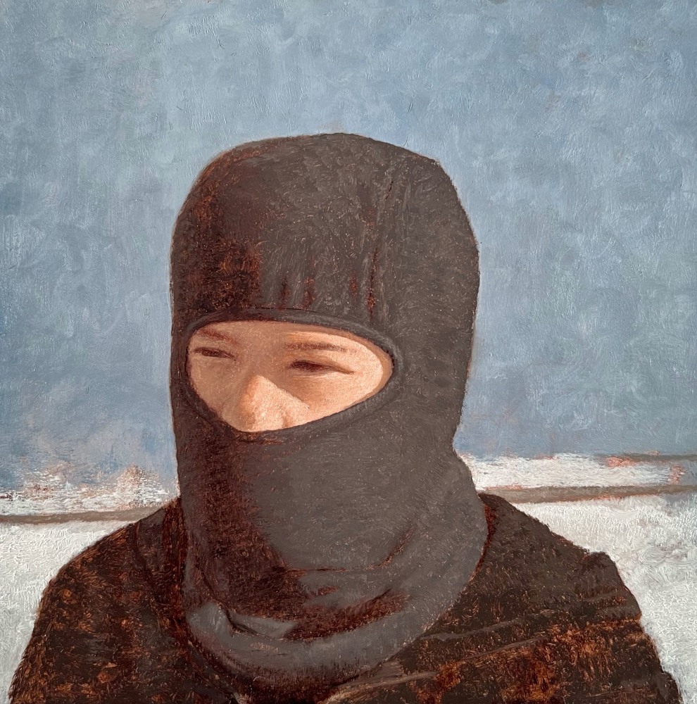 Boy Wearing Winter Mask  12&quot; x 12&quot;  Oil On Panel