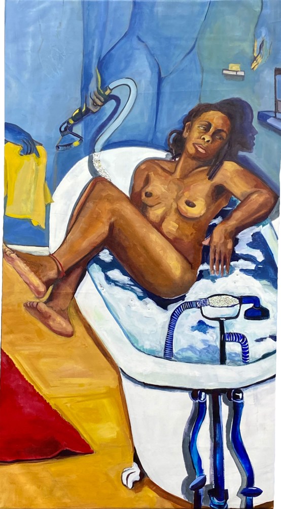 Dara Haskins, Hot Water And Lavender 58&quot; x 32&quot;  Acrylic And Collage On Canvas