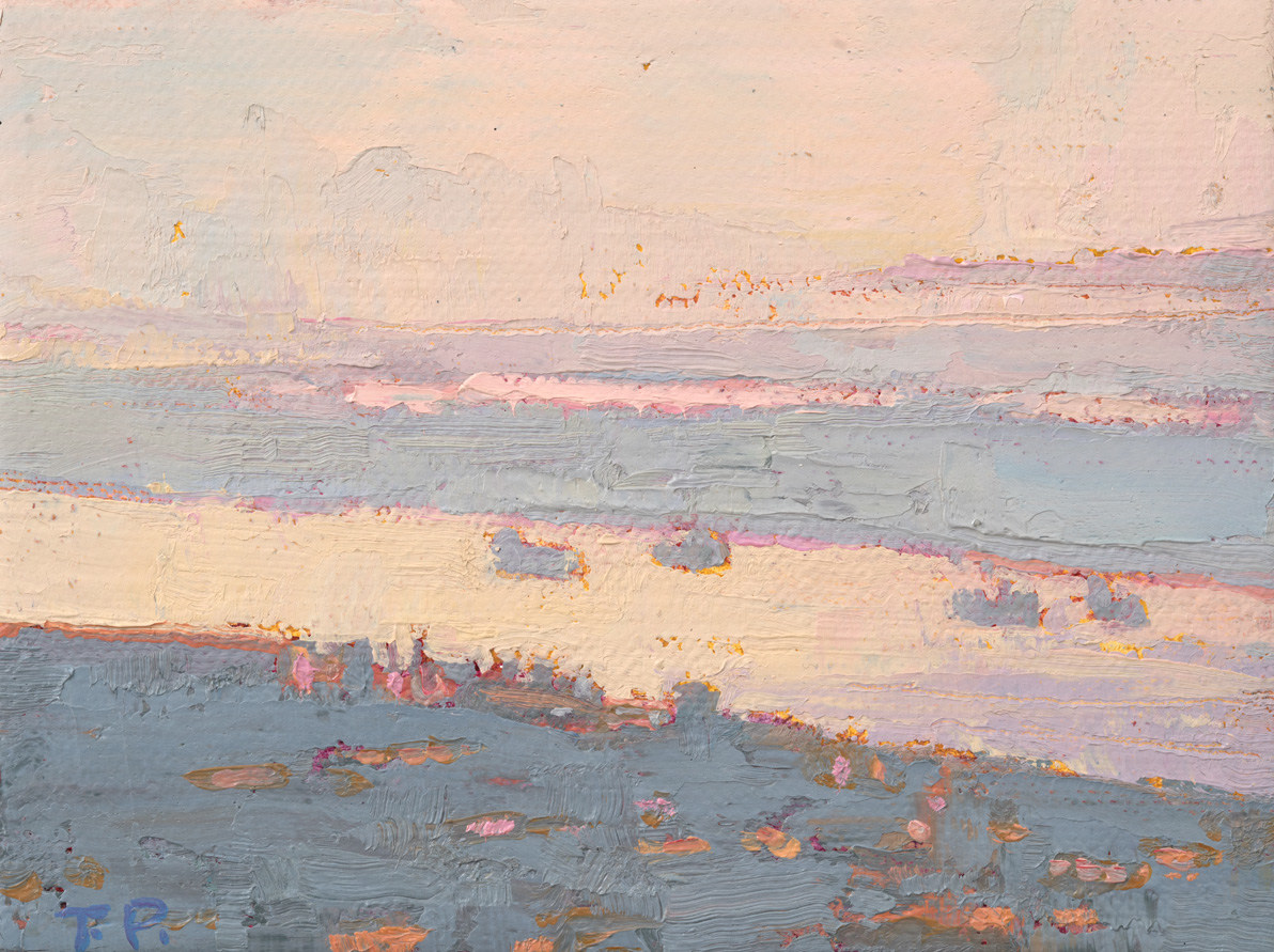 Thomas Paquette, Shipping Lanes, New Orleans  3.38&quot; x 4.5&quot;  Oil/Linen Mounted On Birch Panel