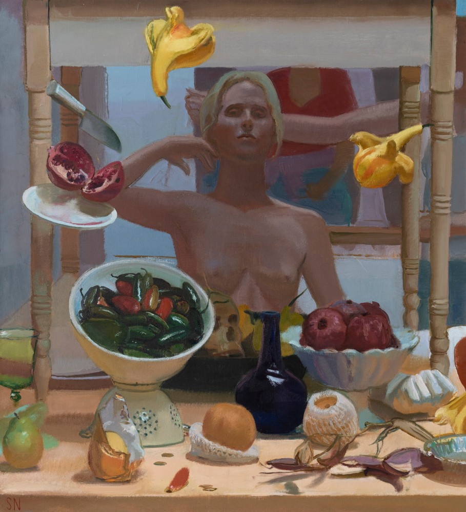 Still Life With Flying Squash  48&quot; x 44&quot;  Oil On Linen