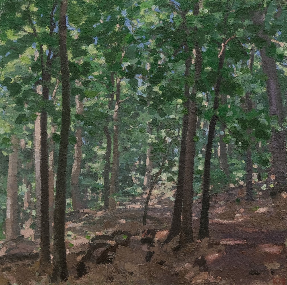 Path In Washington Grove  30&quot; x 30&quot;  Oil On Wood