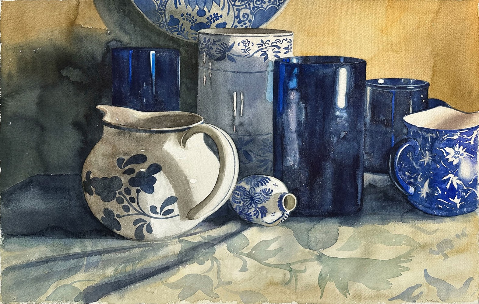 Still LIfe With Delft  26&quot; x 41.5&quot;  Watercolor On D'Arches Paper