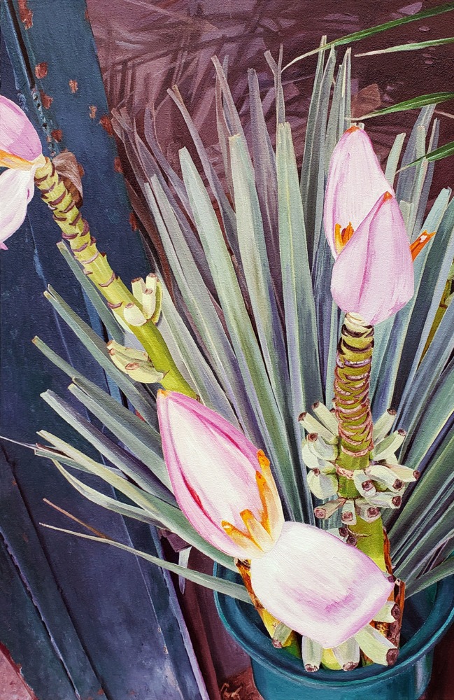 Pink Banana Flower, 28.5&quot; x 19&quot;, Oil on Canvas