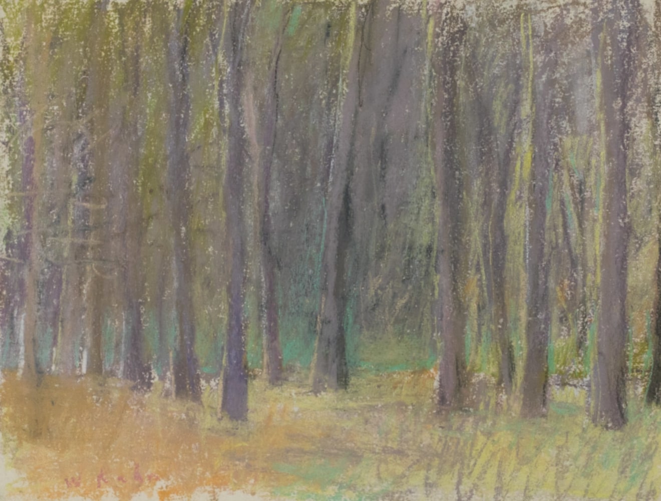 Wolf Kahn, Oaks, Pastel on paper, 1988, 9 x 12 inches, Wolf Kahn Pastels, Wolf Kahn oil pastel, Wolf Kahn Pastels for sale, Wolf Kahn art for sale, Wolf Kahn original art for sale, Wolf Kahn Artwork, Wolf Kahn Landscape paintings, Wolf Kahn trees