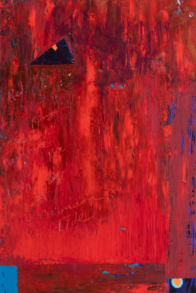 Ron Burkhardt, Crimson Tide, 2022, Mixed media on canvas, 40 x 30 inches, notism artwork