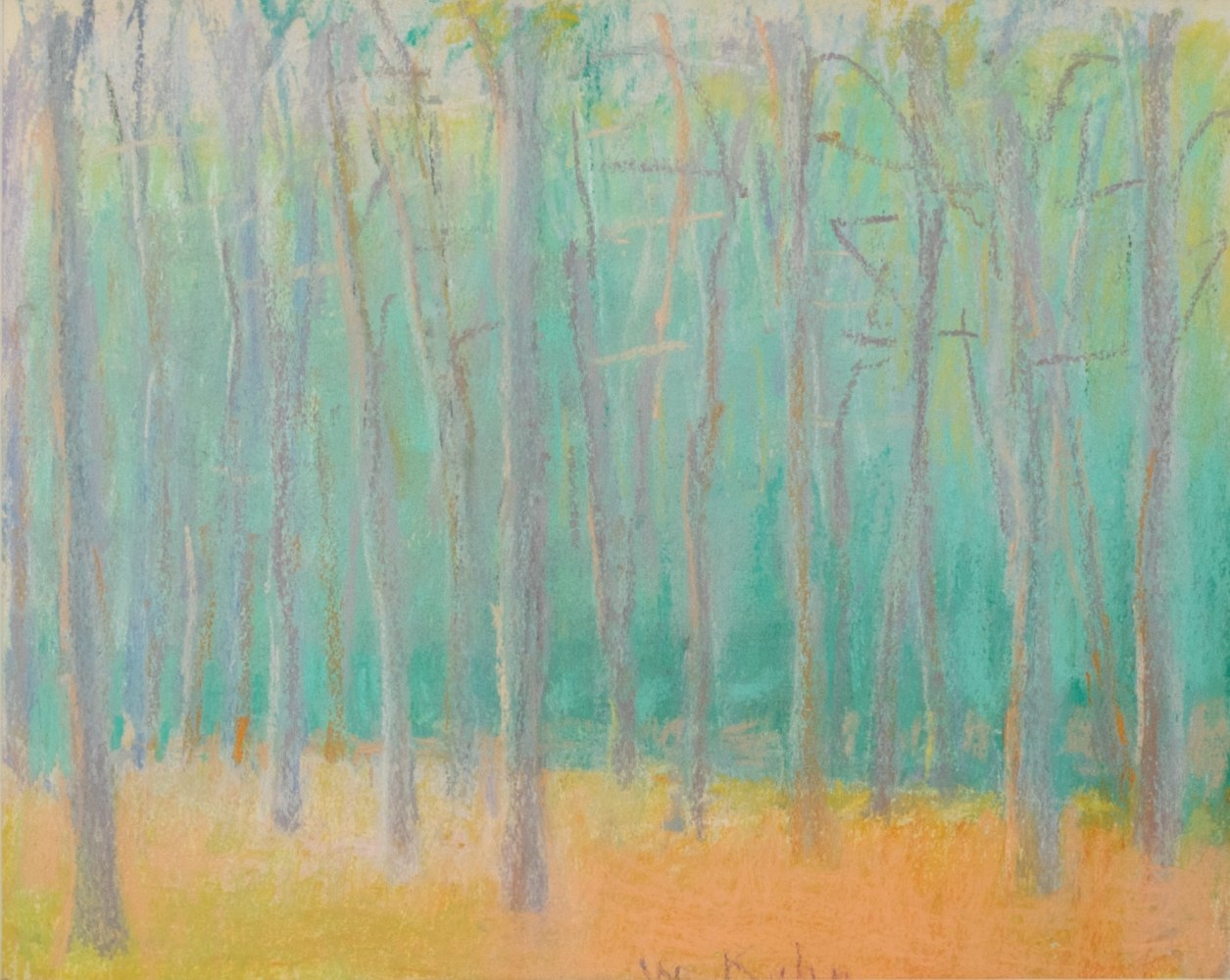 Wolf Kahn, Woods: Green &amp; Orange, 1989, Pastel on paper, 8 x 10 inches, wolf kahn pastels for sale