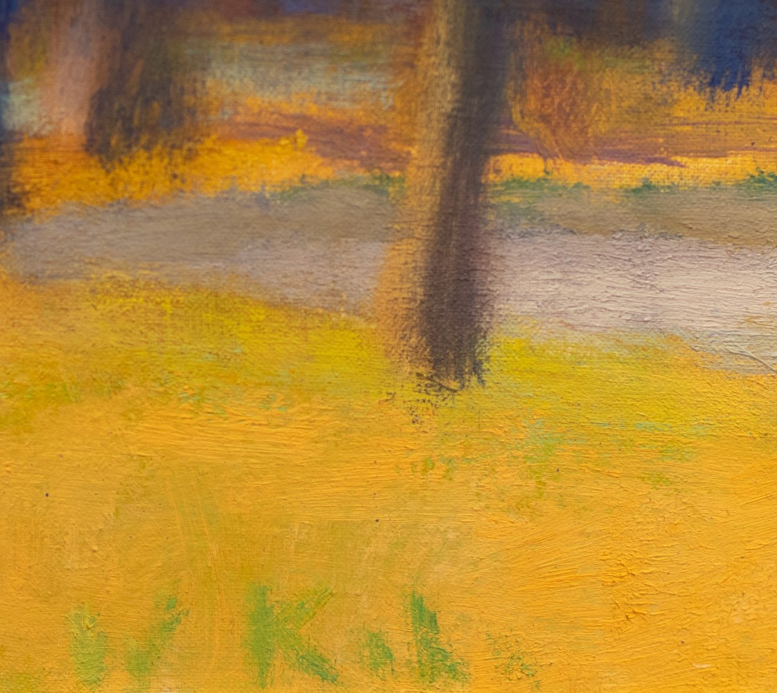 Wolf Kahn, A Study of Yellow and Purple, 1995, oil in linen, 16 x 28 inches
