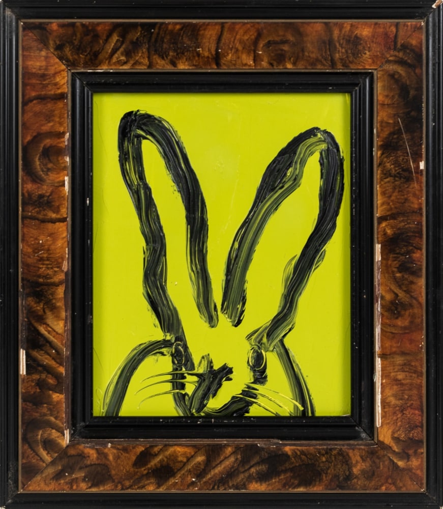 Hunt Slonem's Bunny painting, Green Elf, 202, Oil on Wood, 10h x 8w inches, Hunt Slonem Bunnies for sale