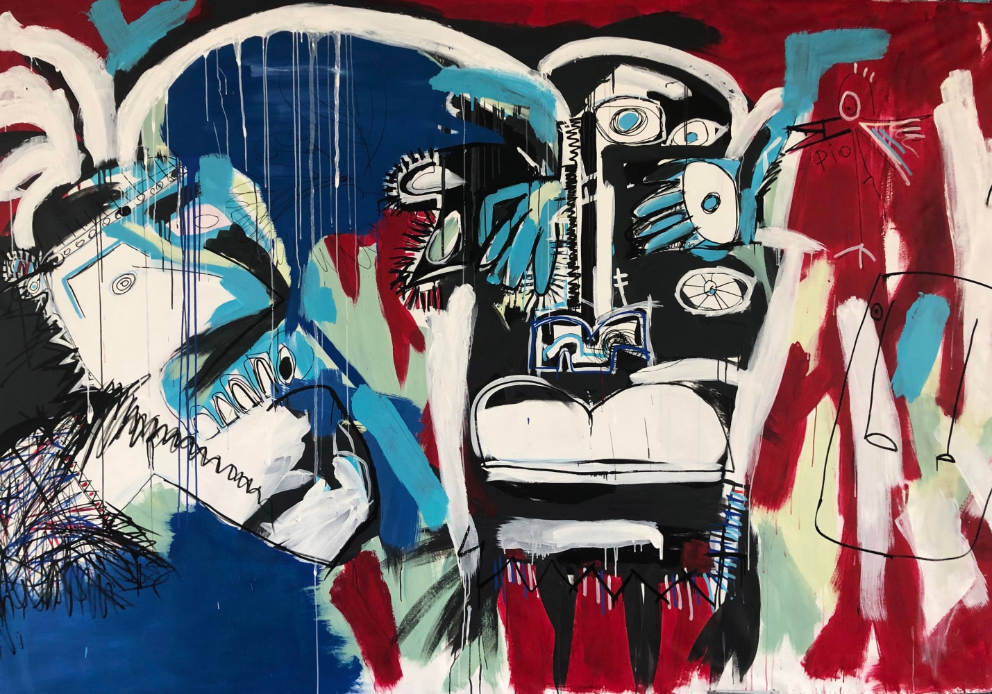 Fernanda Lavera, Final Cut, 2019, 79 x 126 inches, Acrylic, Marker and Oil on canvas, Graffiti and Street Art for Sale at Manolis Projects Art Gallery