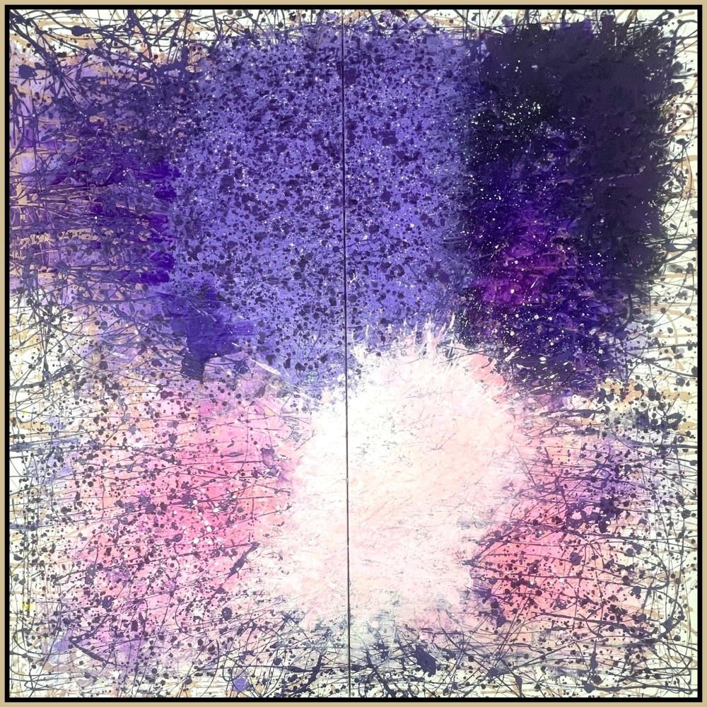 J. Steven Manolis, IN PRAISE OF COLOR (Pink, Purple &amp; White .02), 2025, An Homage to Wolf Kahn, Vitreous acrylic and latex enamel on canvas, 72 x 72 inches