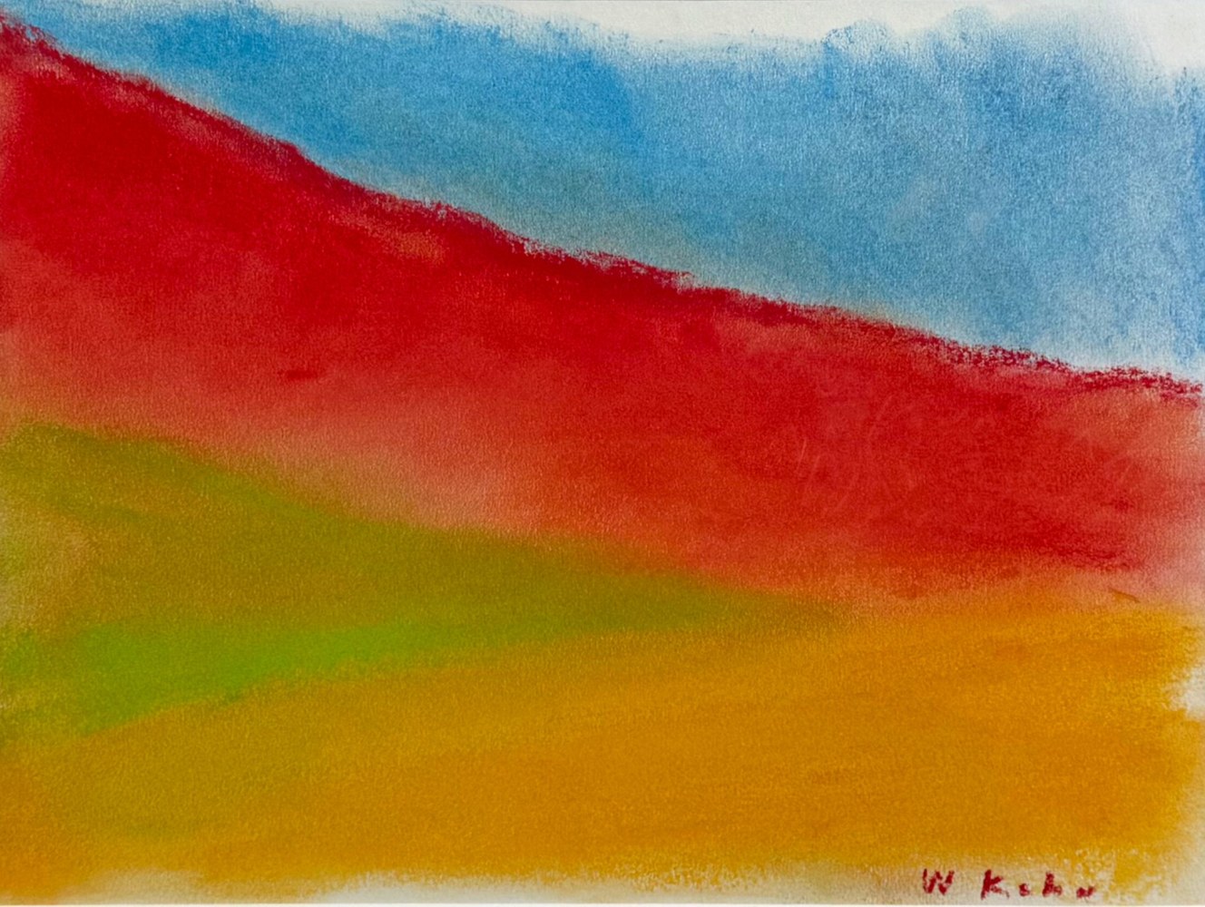 Wolf Kahn, Crimson Screen, Pastel on paper, 8 5/8 x 11 3/4 inches