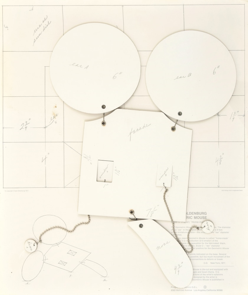 Geometric Mouse: Scale D, 1971, Photo offset die-cut cardboard, stainless-steel wire, bead chains, nickel-plated fasteners, 19.25 x 16.5 x 0.25 inches, ed of 155