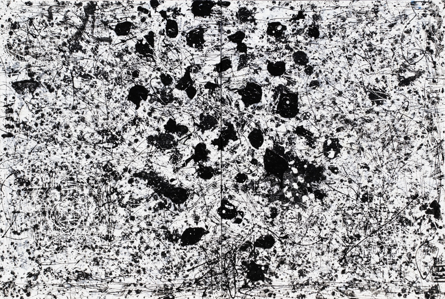 J. Steven Manolis, Black &amp; White (My Long March Journey), 2020, 48 x 72 inches, Acrylic and latex enamel on canvas, Abstract Expressionism paintings for sale at Manolis Projects Art Gallery, Miami, Fl