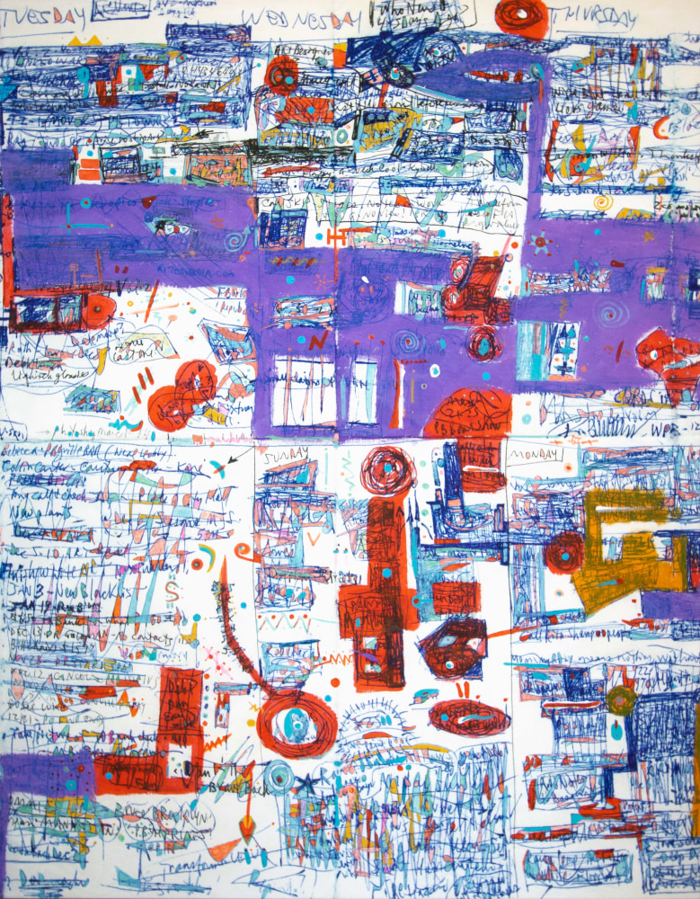 Ron Burkhardt, NOTISM- &quot;BlackList&quot; 2021. Acrylic, Oil, Pen &amp; Ink and Archival Inks on Canvas. 50 x 39 inches