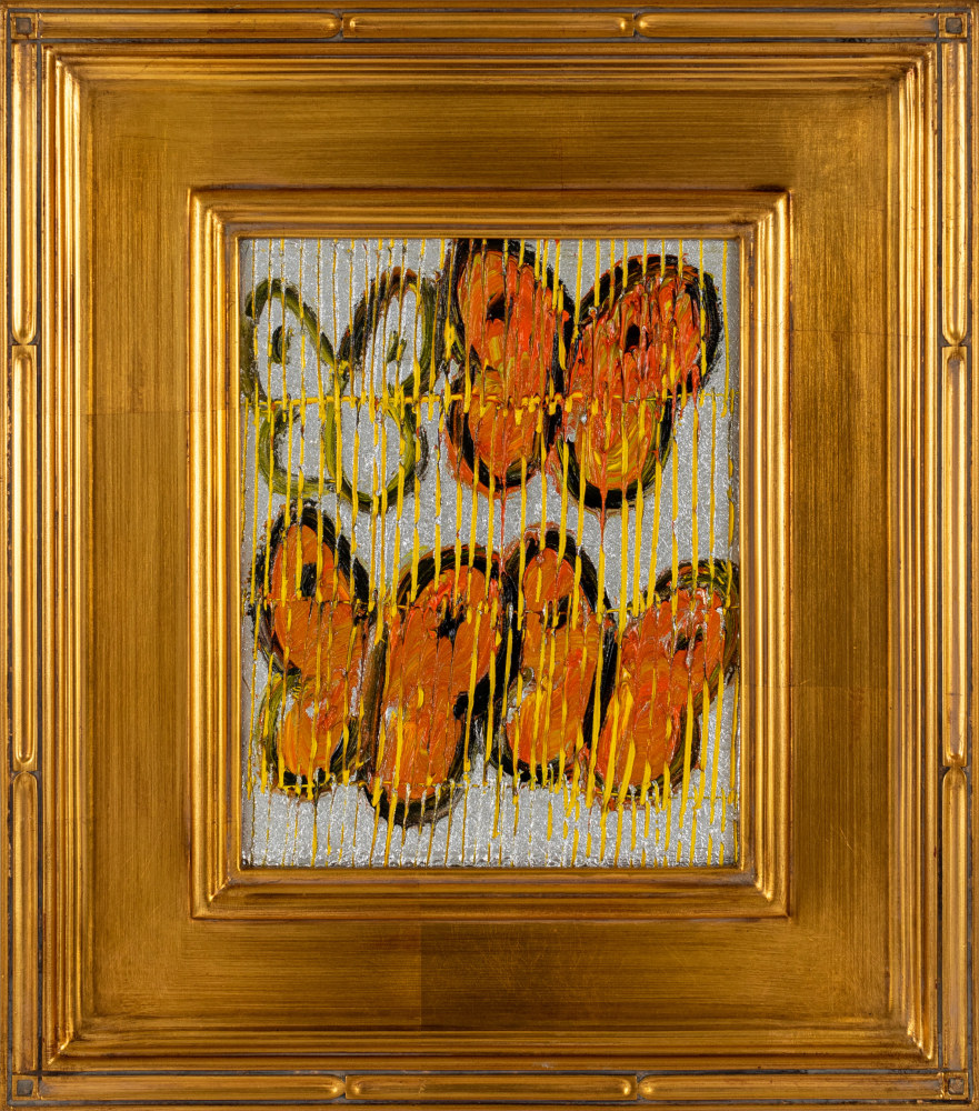 Hunt Slonem, Change (Orange Butterflies), 2021, Oil on wood, 10 x 8 inches, Hunt Slonem Butterflies