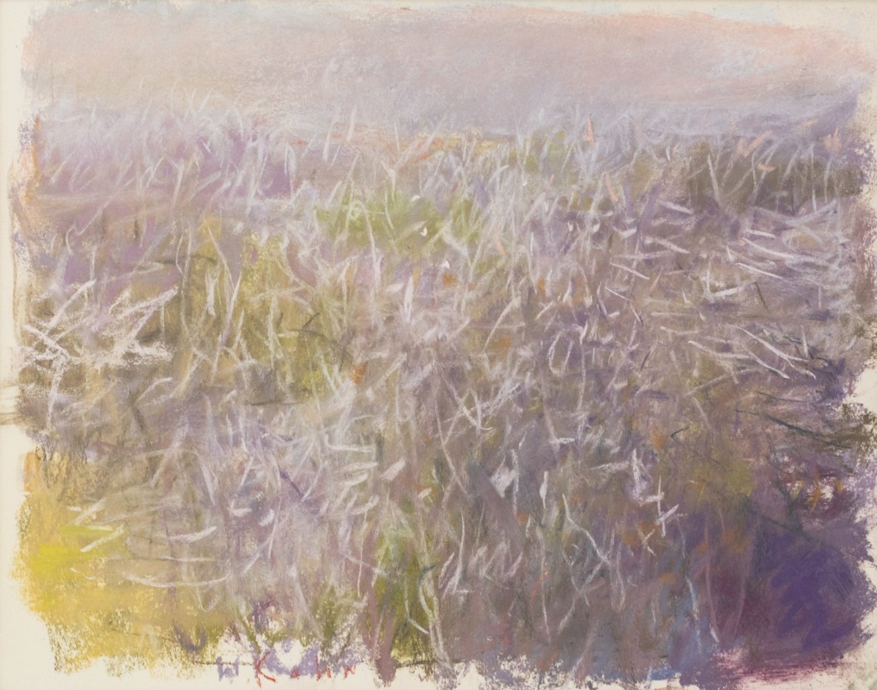 A Field of Brambly Bushes, is an original Wolf Kahn pastel for sale at, Manolis Projects Gallery. This pastel is of a classic abstract style Wolf Kahn landscape was completed in 2005. This pastel on paper is 14 inches high x 17 inches wide. This artwork is a classic example of Kahn’s style as it features the fusion of color, spontaneity, and loose strokes, which create the luminous and vibrant atmospheric rural New England landscapes and color fields. Kahn’s unique blend of American Realism and the formal discipline of Color Field painting sets the work of Wolf Kahn apart from his contemporaries. It is one of many original Wolf Kahn artworks for sale at Manolis Projects Gallery Miami.