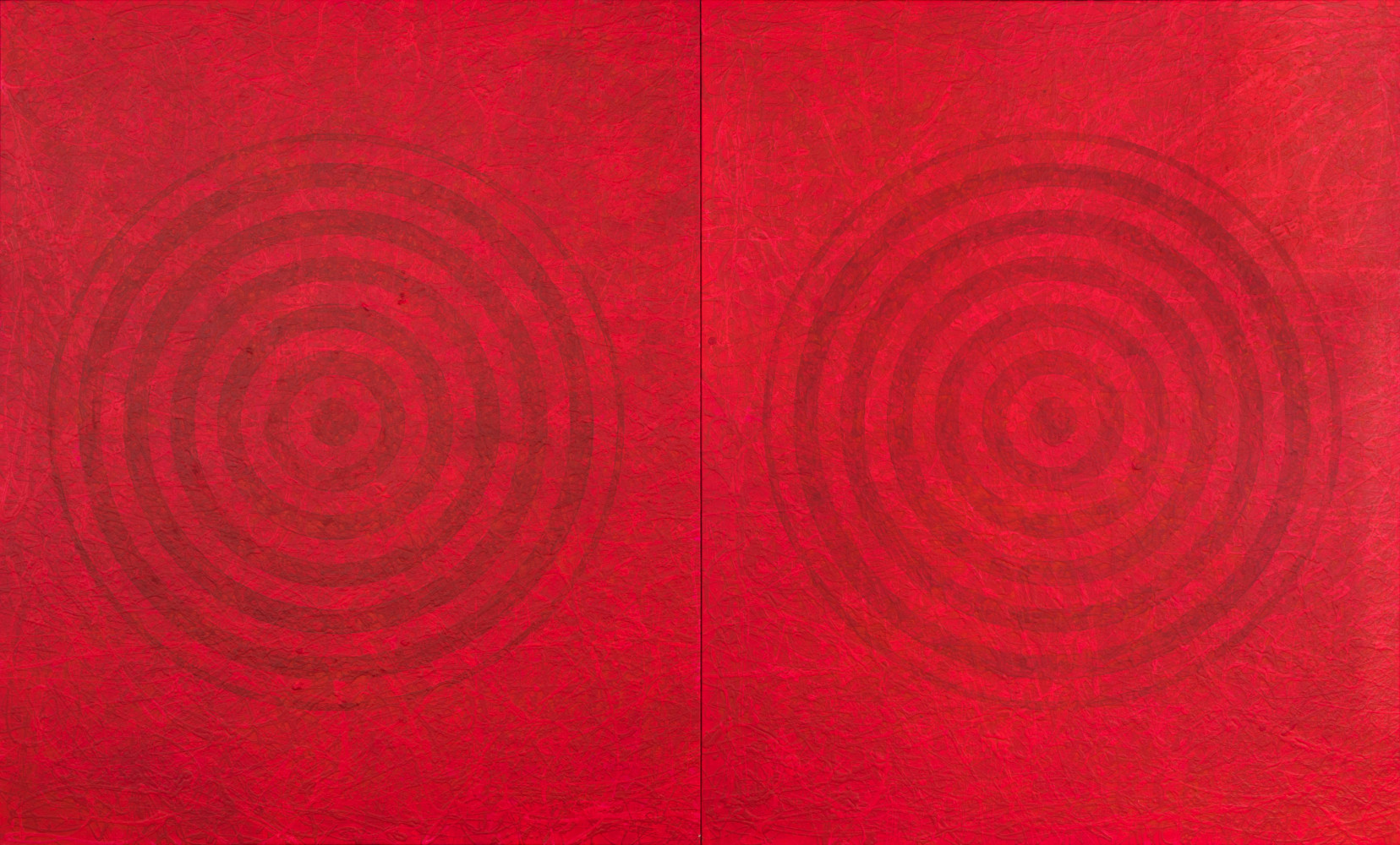 J. Steven Manolis, Redworld-Concentric, 2016, 72 x 120 inches, 72.120.01, Acrylic painting on canvas, Red Abstract Art, Large Abstract Wall Art for sale at Manolis Projects Art Gallery, Miami, Fl