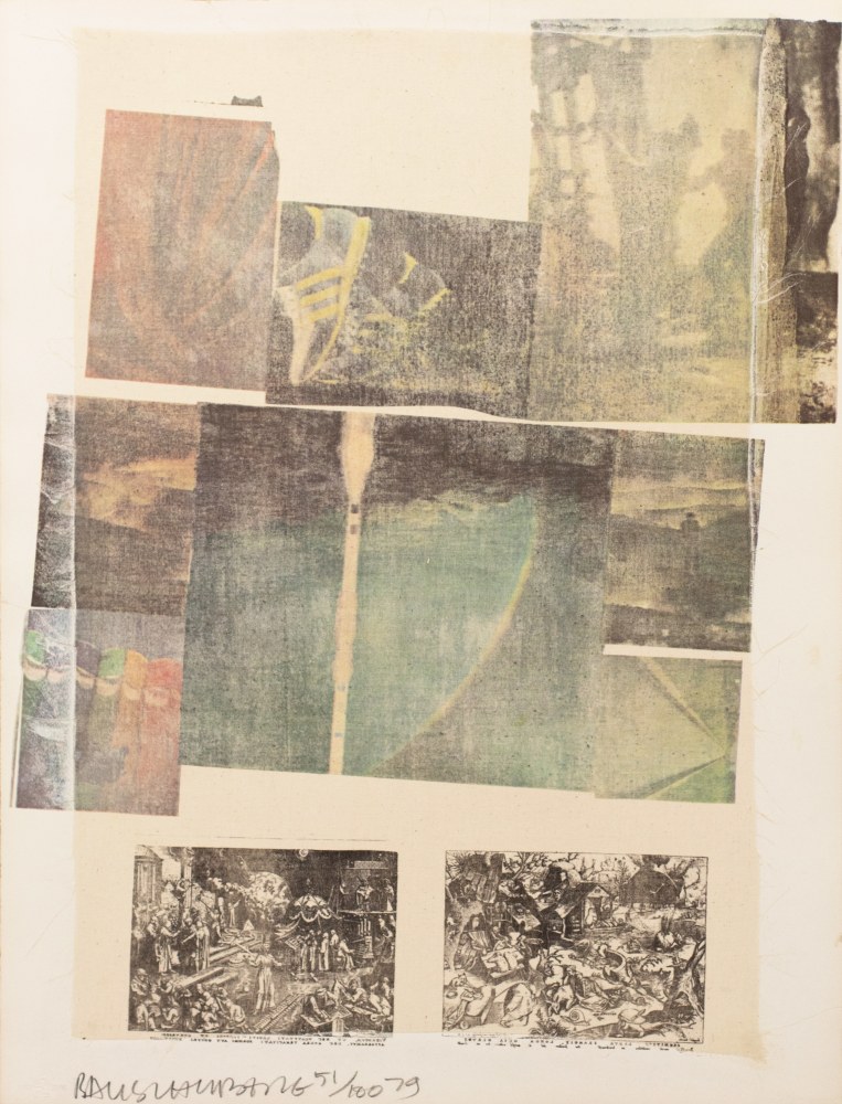 Robert Rauschenberg, People Have Enough Trouble Without Being Intimidated By An Artichoke, Offset Color Lithograph with Collage, 1979, 28.7x22.5, Robert Rauschenberg prints, Robert Rauschenberg art for sale