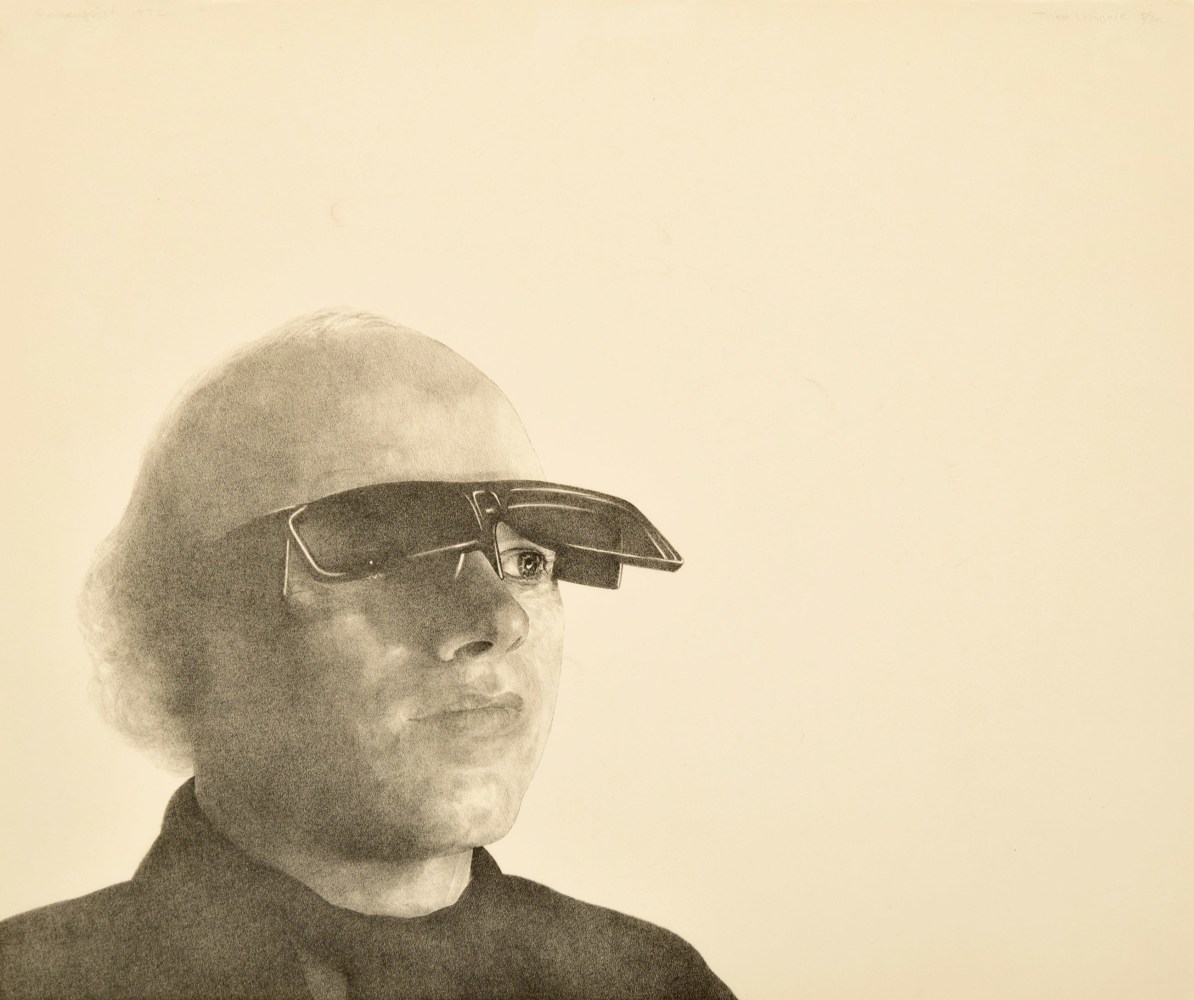 Theo Wujcik, Portrait of James Rosenquist, 1972, lithograph on wove paper, 16.5 x 19.25 inches, 22.25_h, 24.75_w frame, edition 5/30