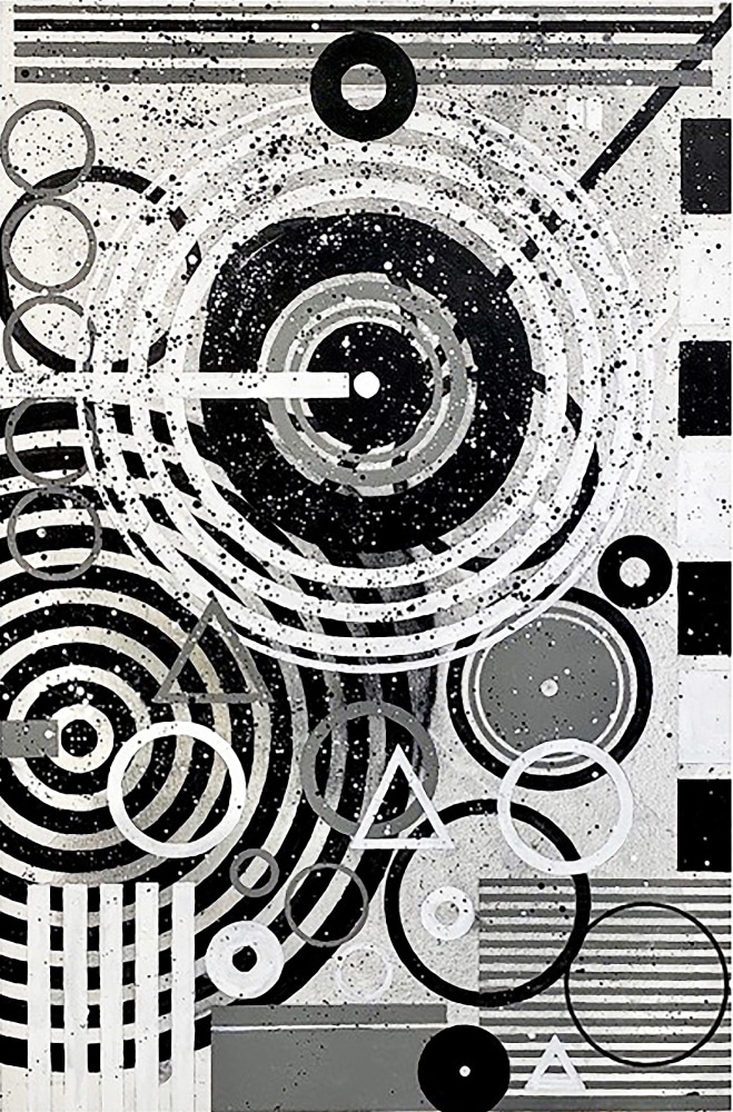 j. steven manolis, Black &amp; White (Concentric) 2020, 72 x 48 inches, Acrylic on Canvas, Large Black and White Wall Art, Abstract expressionism art for sale at Manolis Projects Art Gallery, Miami, Fl