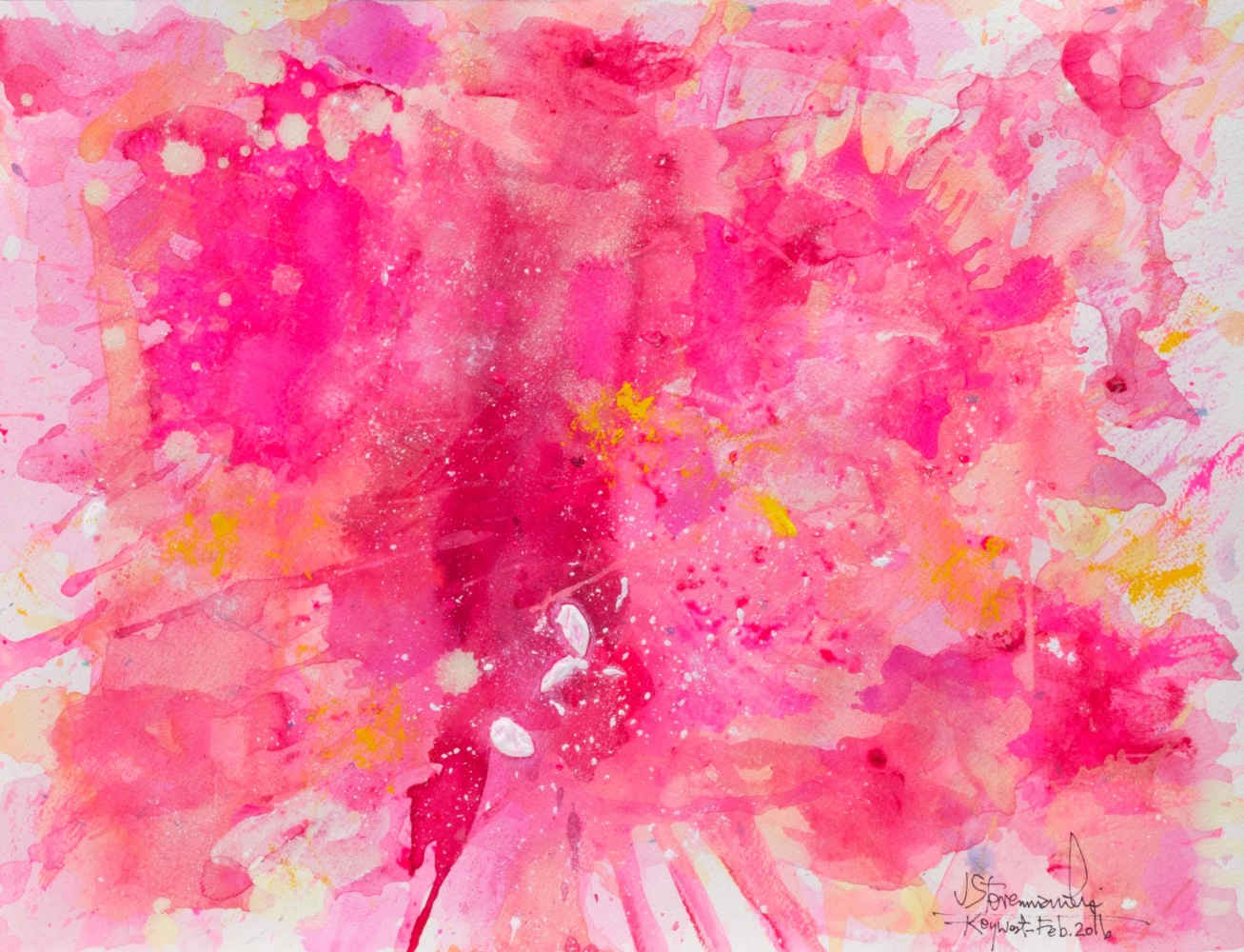 J. Steven Manolis-Flamingo-Key West, 1832-2016-1216.05, watercolor, gouache and acrylic painting on Arches paper, 12 x 16 inches, Pink Abstract Art, Tropical Watercolor paintings for sale at Manolis Projects Art Gallery, Miami, Fl