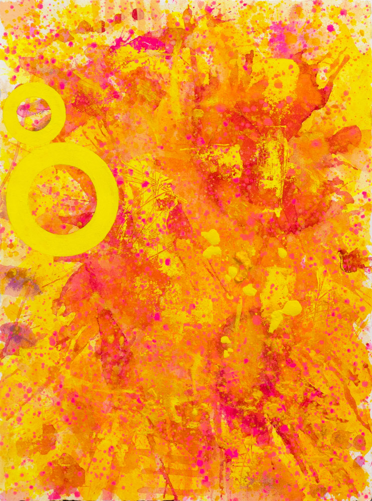 J. Steven Manolis, Princess Pink (30.22.02), 2021, Acrylic and Latex Enamel on canvas, 33 x 22 inches, Sunshine Art, Yellow Abstract art for Sale at Manolis Projects Art Gallery, Miami Fl