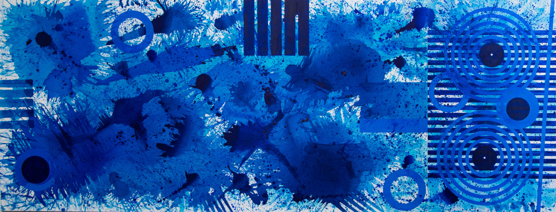 J. Steven Manolis, Splash, 2020, 60 x 156 inches, Acrylic painting on canvas, Extra large Wall Art,Blue Abstract Art for sale at Manolis Projects Art Gallery, Miami, Fl