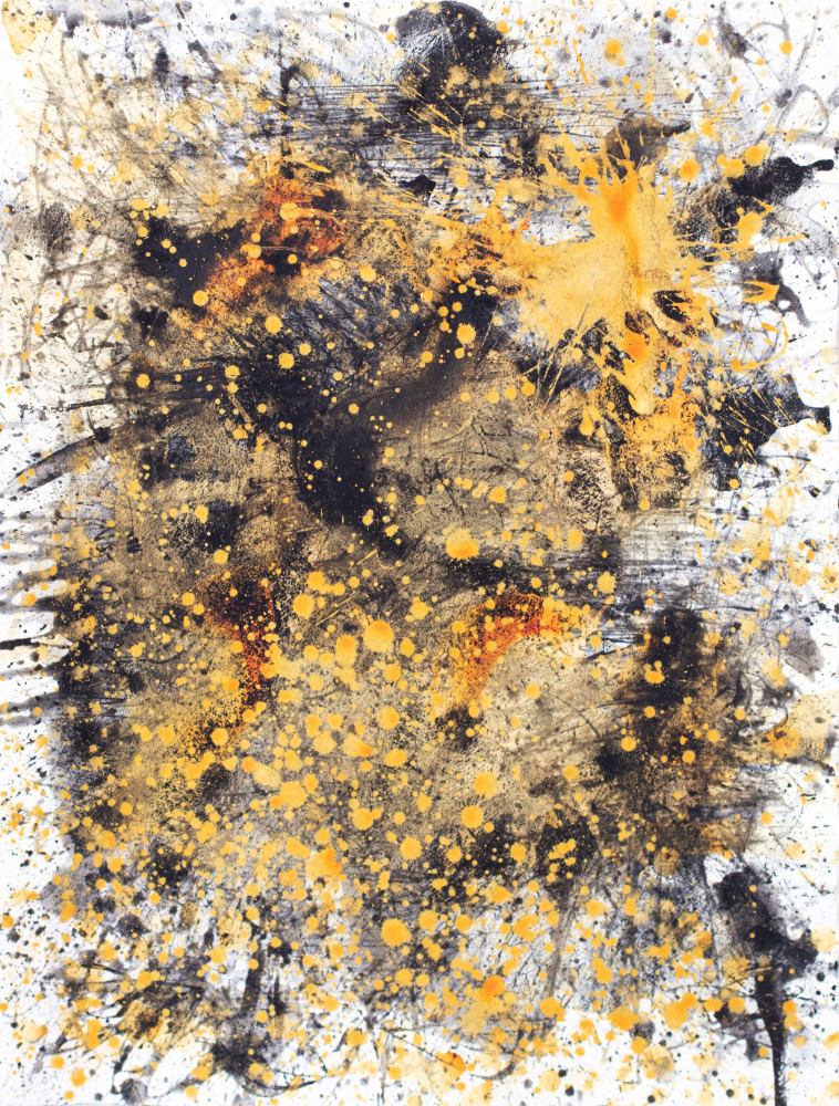 J. Steven Manolis, Metallica (Gold, Black &amp; White) 1, 2021, Watercolor and Acrylic on paper, 30 x 22 inches, metallic watercolor wall art