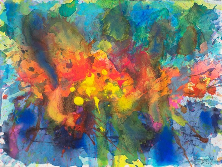 J. Steven Manolis, Key West- Splash (Sunset) 12.16.09, 2016, Watercolor painting on Arches paper, 12 x 16 inches, Tropical Watercolor paintings, Abstract expressionism art for sale at Manolis Projects Art Gallery, Miami, Fl