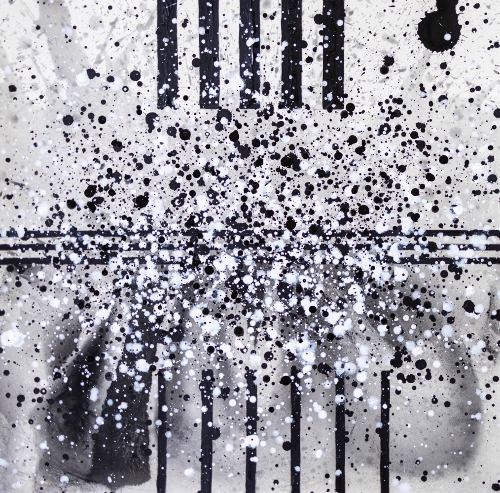 J. Steven Manolis, South Pointe Park (Black &amp; White) 3, 2021, watercolor, acrylic and latex enamel on paper, 18 x 18 inches
