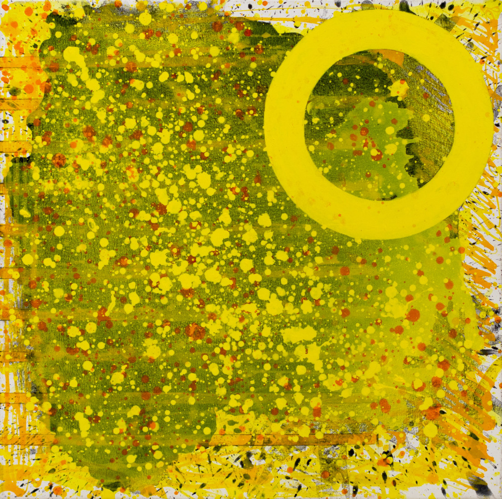J.Steven Manolis, Sunshine (The Light after the Darkness) 24.24.01, 2020, acrylic painting on canvas, 24 x 24 inches, Sunshine art, Yellow Abstract Art for Sale at Manolis Projects Art Gallery, Miami Fl