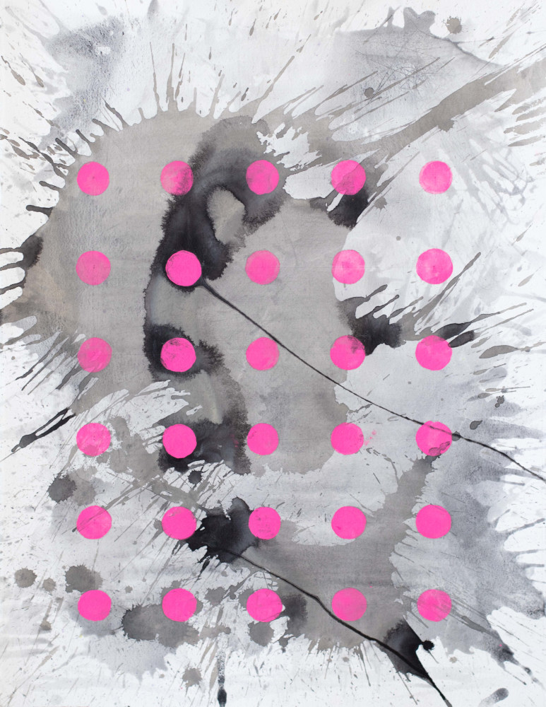 J. Steven Manolis, White &amp; Black (Pink Panther Diptych) 2, 2021, Watercolor and Acrylic on paper, 30 x 22 inches, black and white abstract watercolor wall art