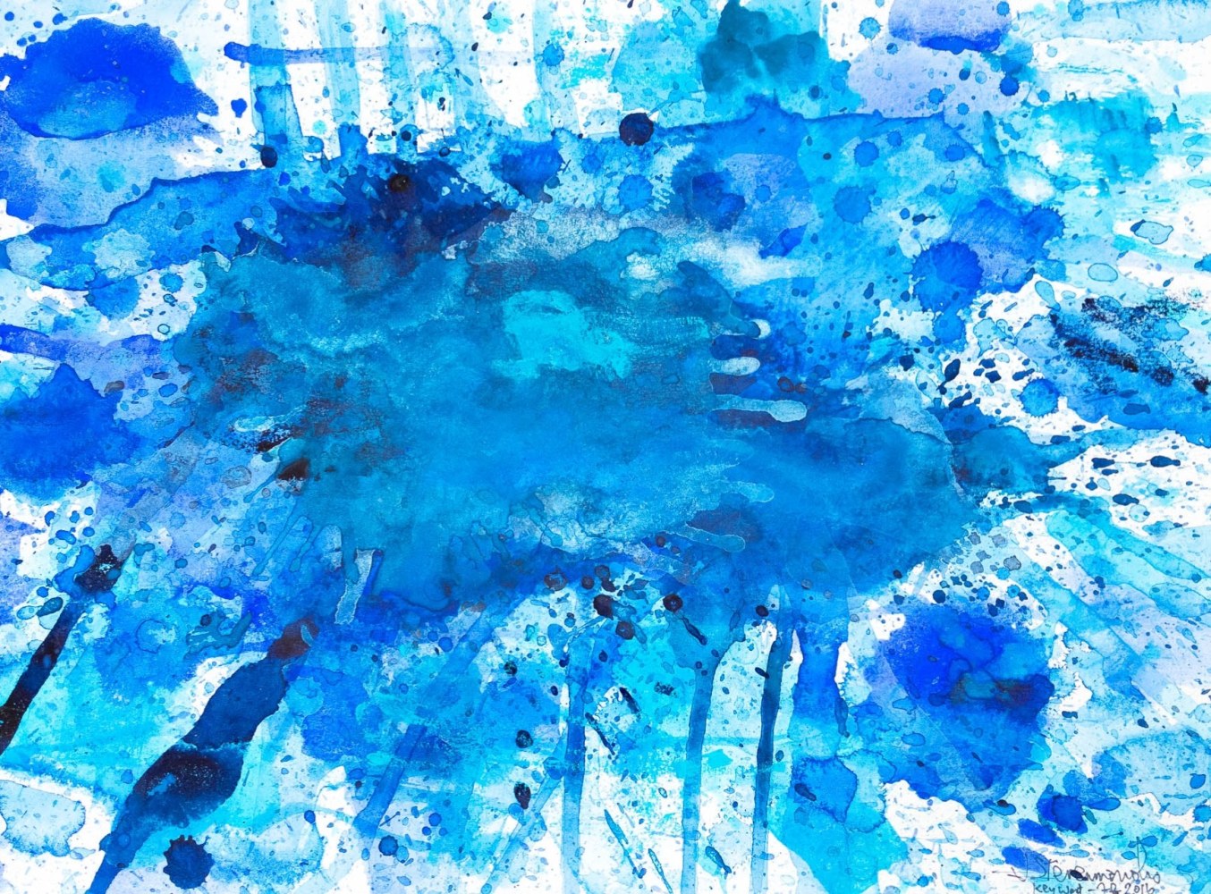 J. Steven Manolis, Splash-Key West (12.16.05), 2016, Watercolor, Acrylic and Gouache on paper, 12 x 16 inches, blue abstract watercolor, abstract expressionism art