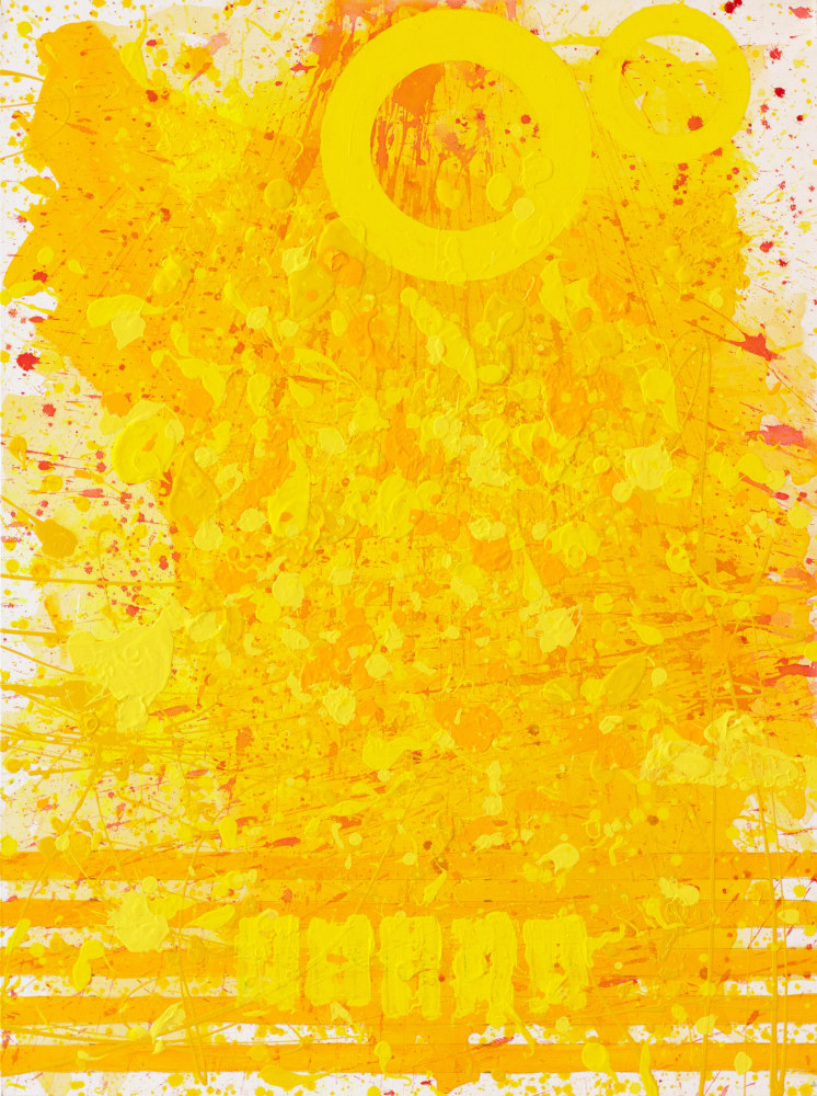 J Steven Manolis, Sunshine (40.30.01), #8 sunshine series, 2020, acrylic and latex enamel on canvas, 40 x 30 inches, Sunshine art, Yellow Abstract Art for Sale at Manolis Projects Art Gallery, Miami Fl