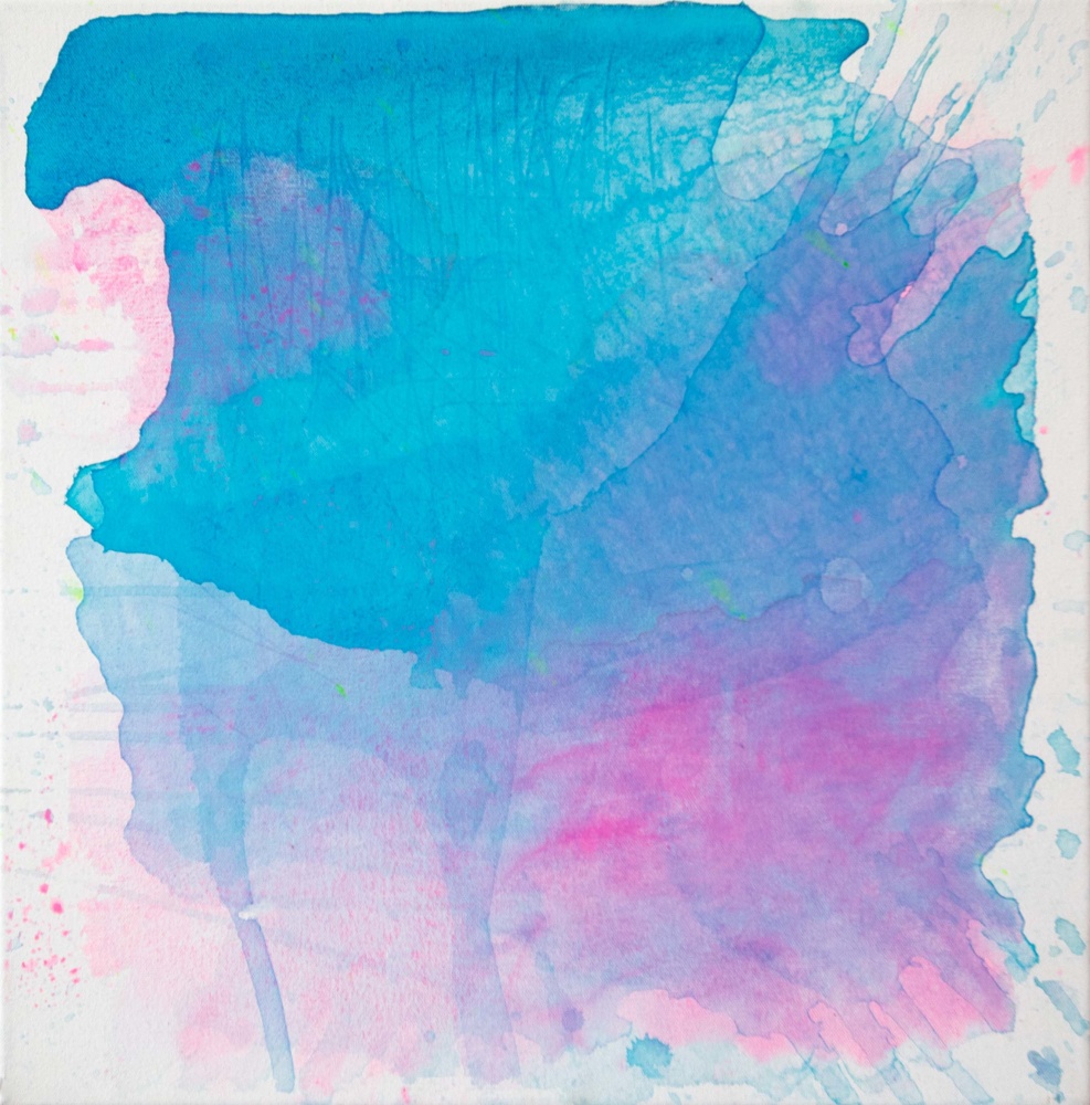 J. Steven Manolis' Light blue and pink abstract wall art, &quot;Sunset Pink &amp; Blue (Light movements) 1,&quot; 2022, Acrylic on canvas, 24 x 24 inches, available for sale at manolis projects gallery, Miami, Florida