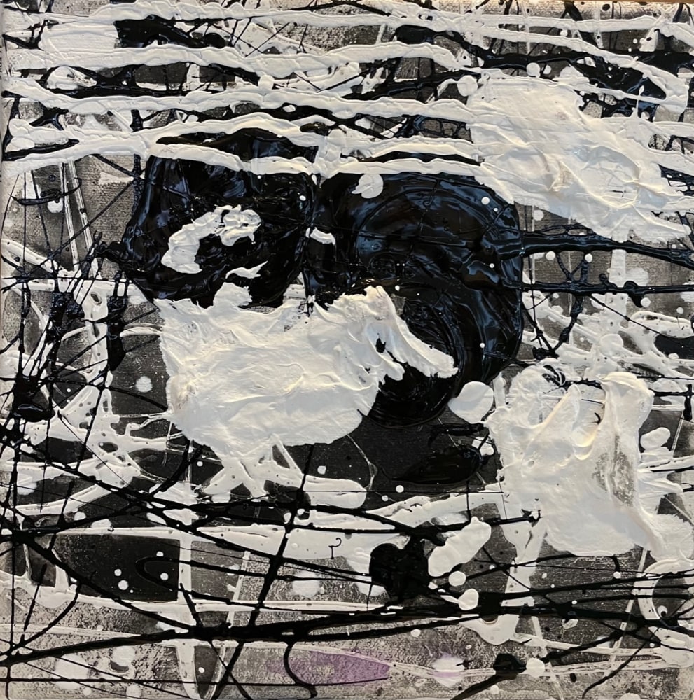 J. Steven Manolis, Black &amp; White, 10.10.21, 2019, Acrylic and Latex Enamel on canvas, 10 x 10 inches, Black and White Abstract painting, Abstract expressionism paintings for sale at Manolis Projects Art Gallery, Miami, Fl
