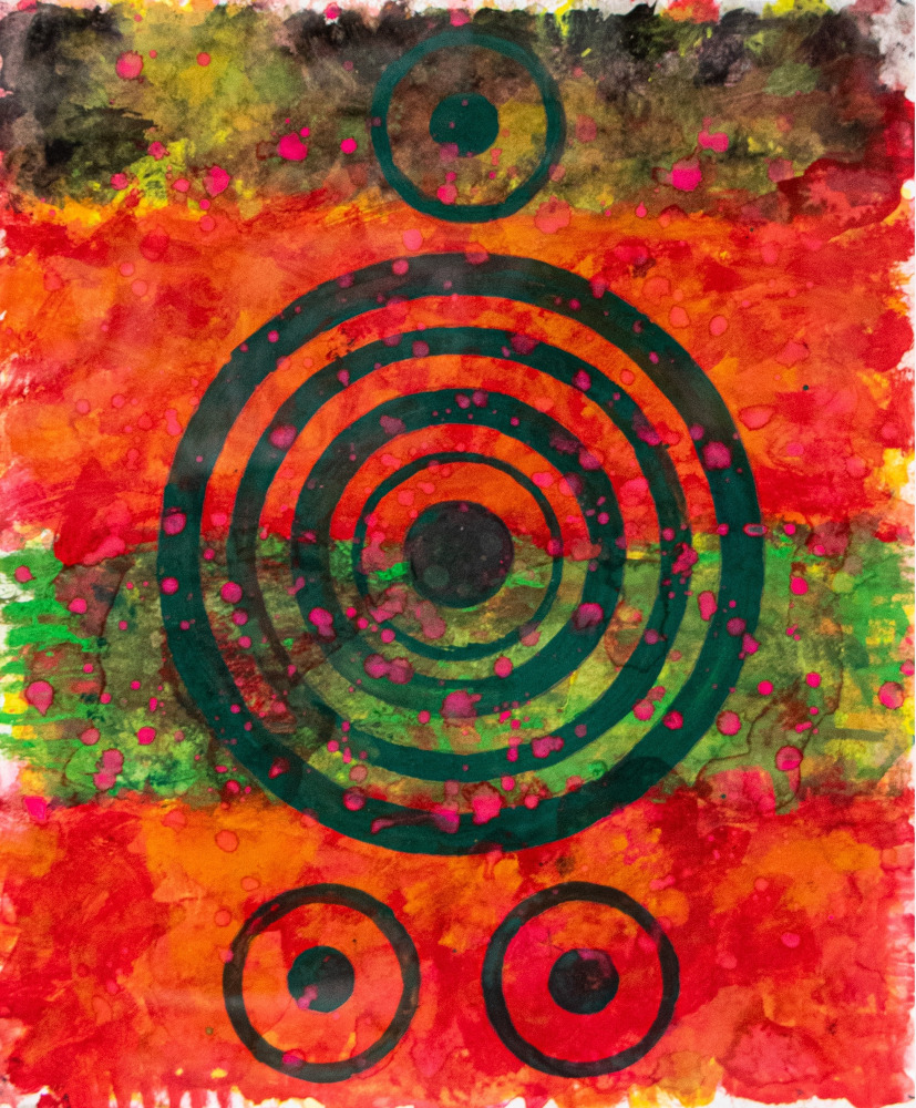 J. Steven Manolis, REDWORLD Concentric, 2016.01, 17Hx14W, Watercolor, Goauche &amp; Acrylic on Arches Paper, Red Abstract Painting, Red Abstract wall art  for sale at Manolis Projects Art Gallery, Miami, Fl