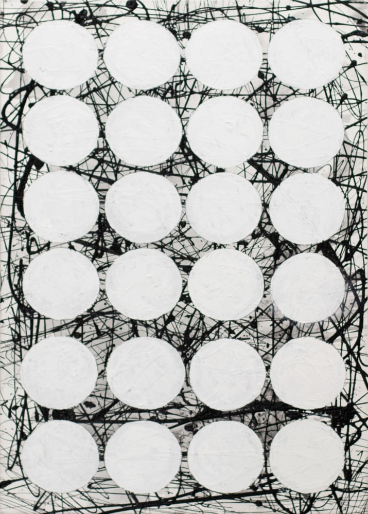 J. Steven Manolis,  BLACK &amp; WHITE (white GRAPHIC) 2020, 48”H X 36”W, Acrylic and latex on canvas, for sale