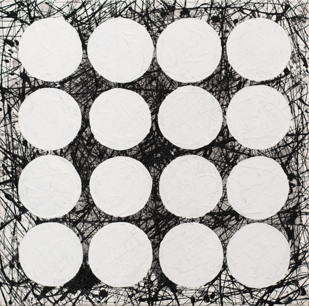 J. Steven Manolis,  BLACK &amp; WHITE (GRAPHIC) 2020, 24”H X 24”W, Acrylic and latex on canvas, for sale