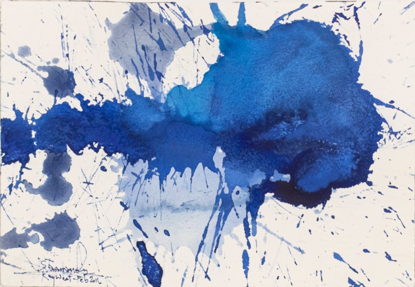 J. Steven Manolis, Splash (Key West) 07.10.02, 2016, watercolor painting on paper, 7 x 10 inches, Blue Abstract Art, Splash Art for sale at Manolis Projects Art Gallery, Miami, Fl