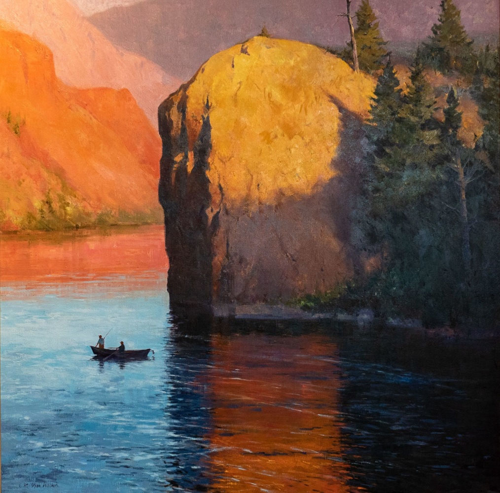 Over the Rainbows
Oil on canvas
50 x 50 inches

&amp;ldquo;This is a favorite fishing spot on the Missouri River. An abundance of rainbow trout inspired the painting title.&amp;rdquo;