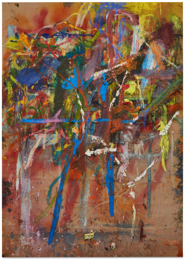 Spencer&amp;nbsp;Lewis

Untitled

2022

Acrylic, oil, enamel, spray paint, and ink on jute

97 x 69 in&amp;nbsp;