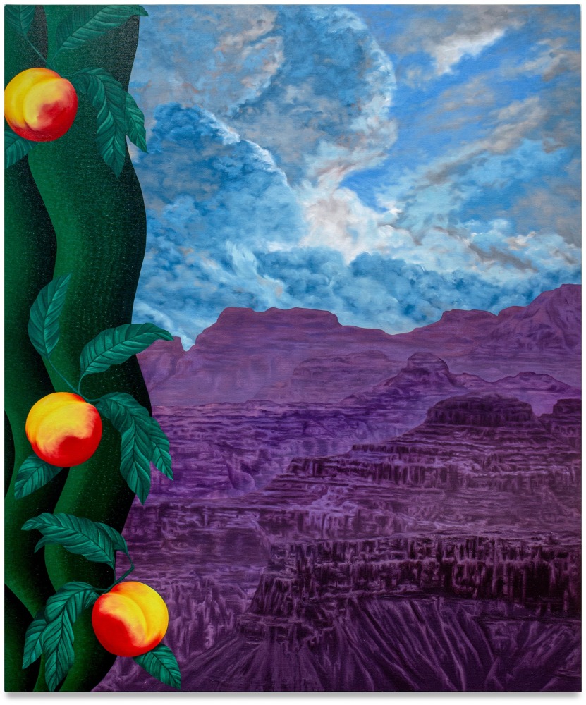 Joani Tremblay, Untitled (peach tree and violet mountains), 2022