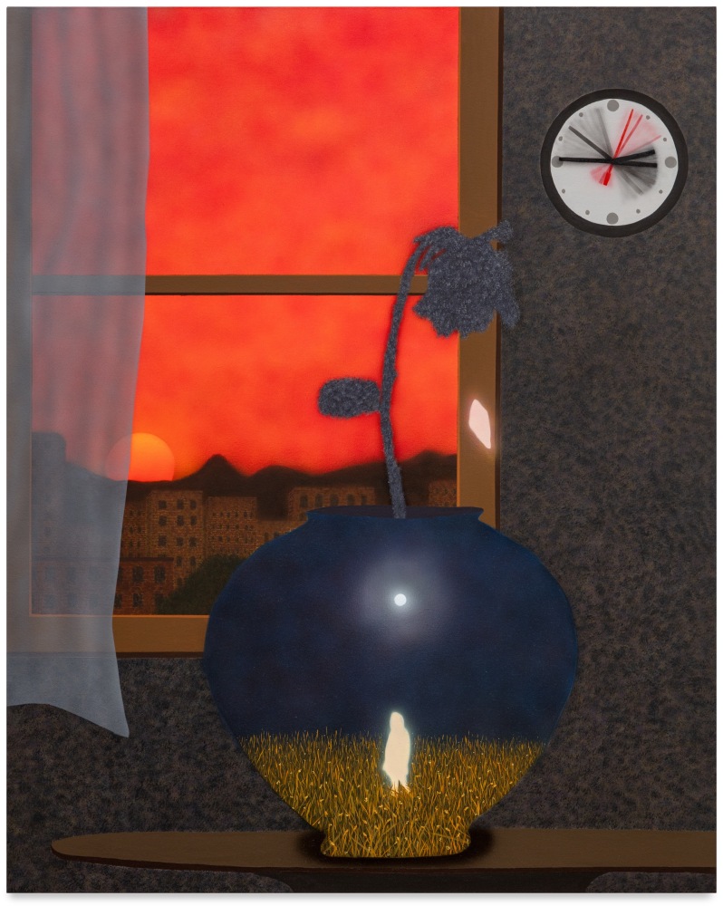 Sung Hwa Kim,  Still Life with Moon Jar and Clock, 2023