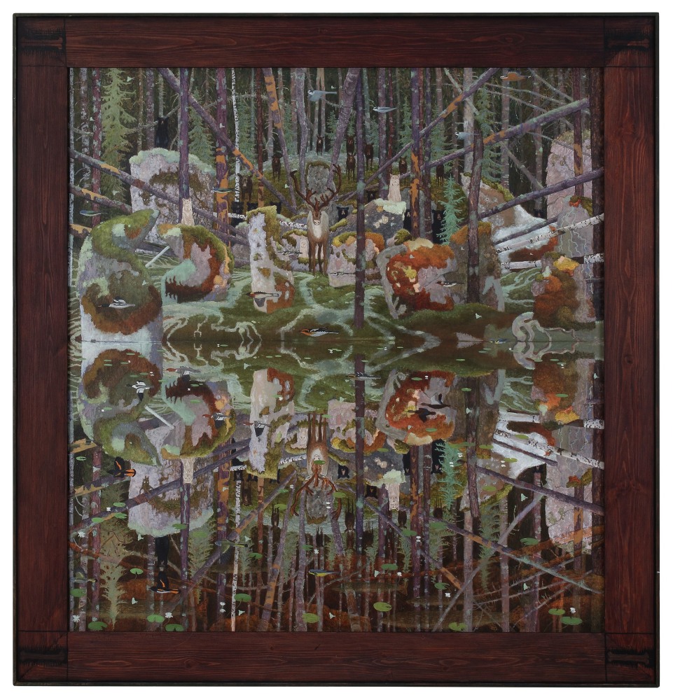 Obanite, 2020, oil on linen, 40 x 38 inches including artist&amp;#39;s hand painted frame