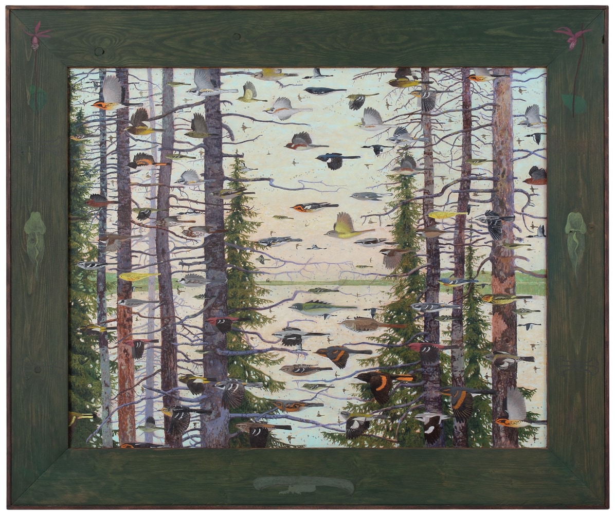 Nind Ombisse, 2020, oil on linen, 31 x 37 1/8 inches including artist&amp;#39;s hand painted frame