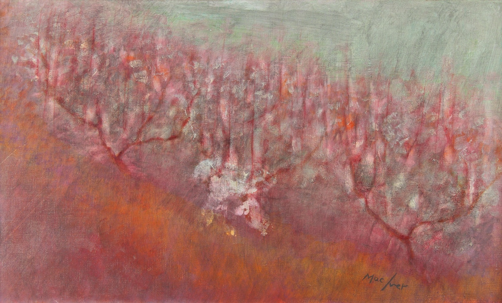 Loren MacIver,&amp;nbsp;Le Petit Verger, 1968, oil on linen, 13 x 21 3/4 inches