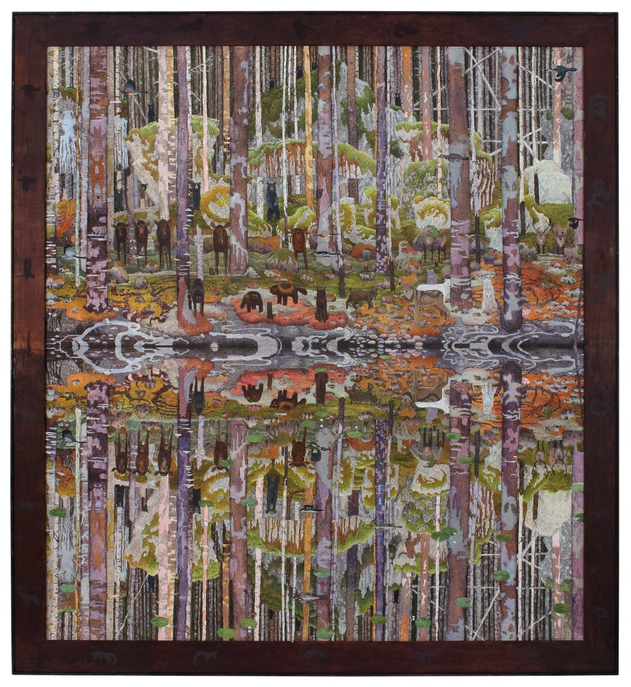 Tom Uttech, Onagaskwawai, 2020, oil on linen, 72 x 67 inches including artist&amp;#39;s hand painted frame

Sold
